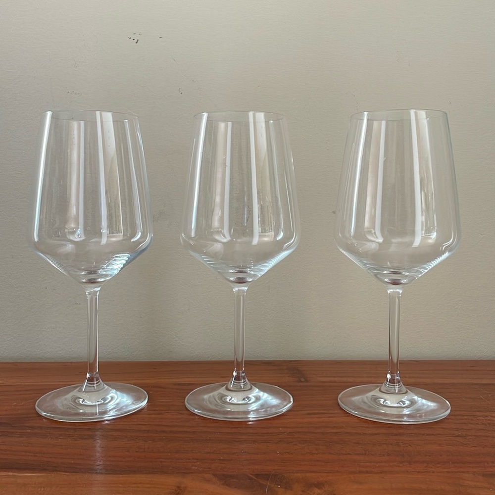 Set of three Reidel wine glasses
